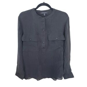 JUDITH & CHARLES Silk Popover Collarless Blouse Buttons Black 10